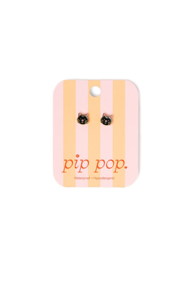 Girls' Black Cat Flatback Stud Hypoallergenic Earrings, Alternate, color, Black