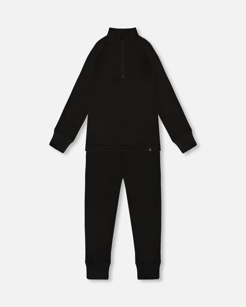 Deux Par Deux Kids Gender Inclusive Two-piece Thermal Underwear Set In Black