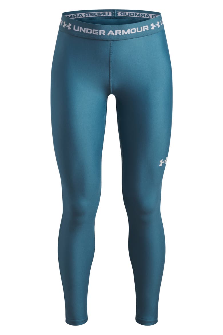 Kids' HeatGear® Leggings, Main, color, BOUNDLESS BLUE / / WHITE