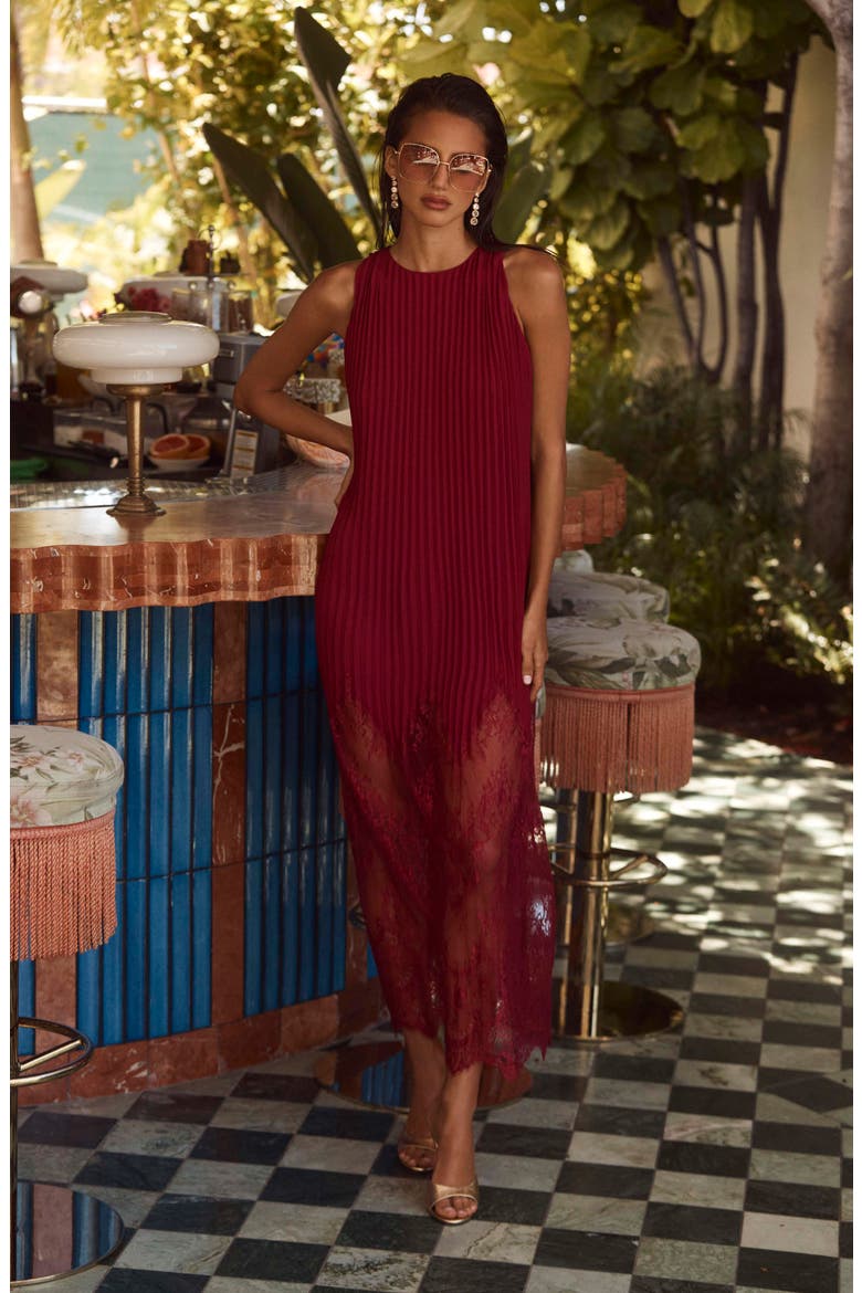 Adalynn Lace Trim Cover-Up Maxi Dress, Alternate, color, BLACK CHERRY