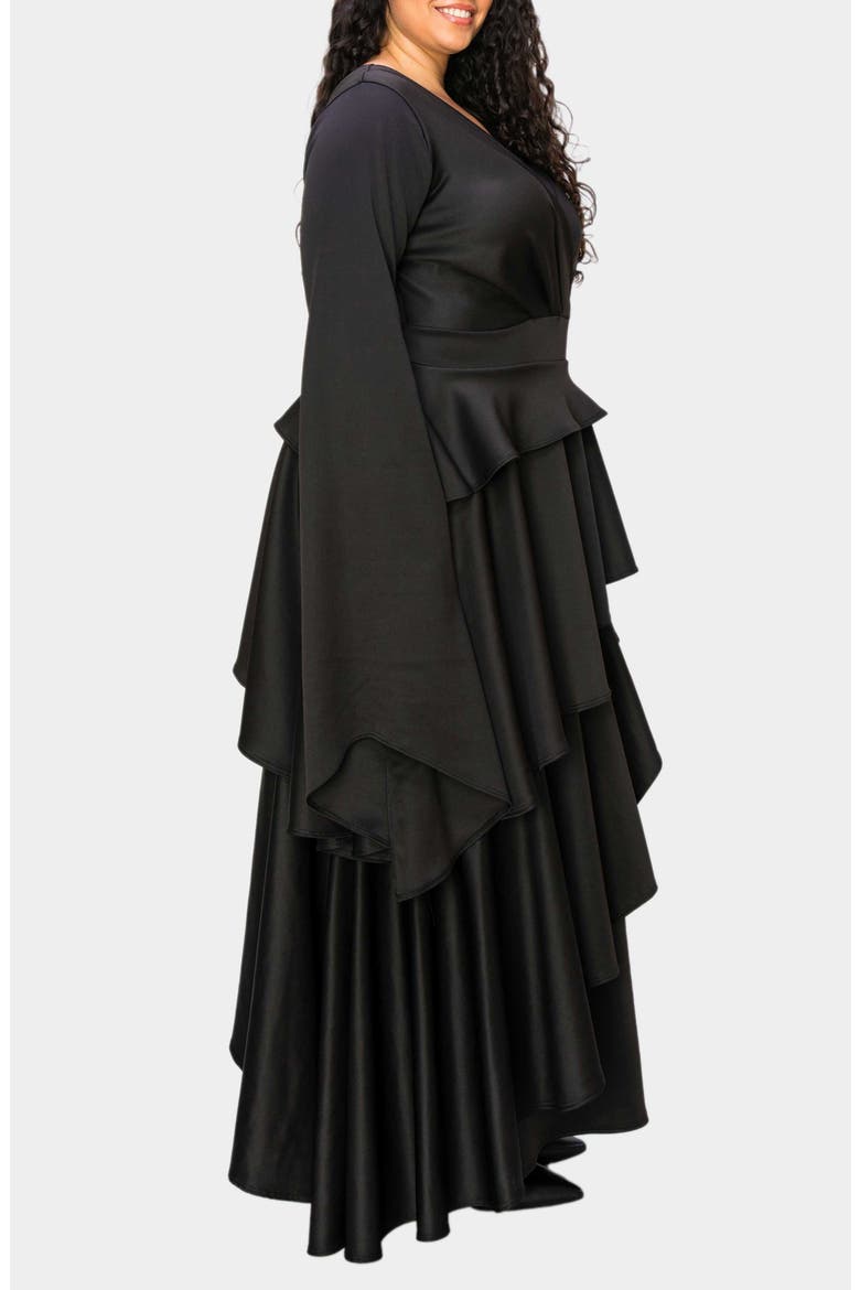 Zeta Ruffled Long Sleeve Drama Dress, Alternate, color, BLACK