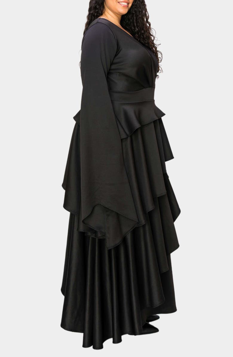 L I V D Zeta Ruffled Long Sleeve Drama Dress, Alternate, color, Black