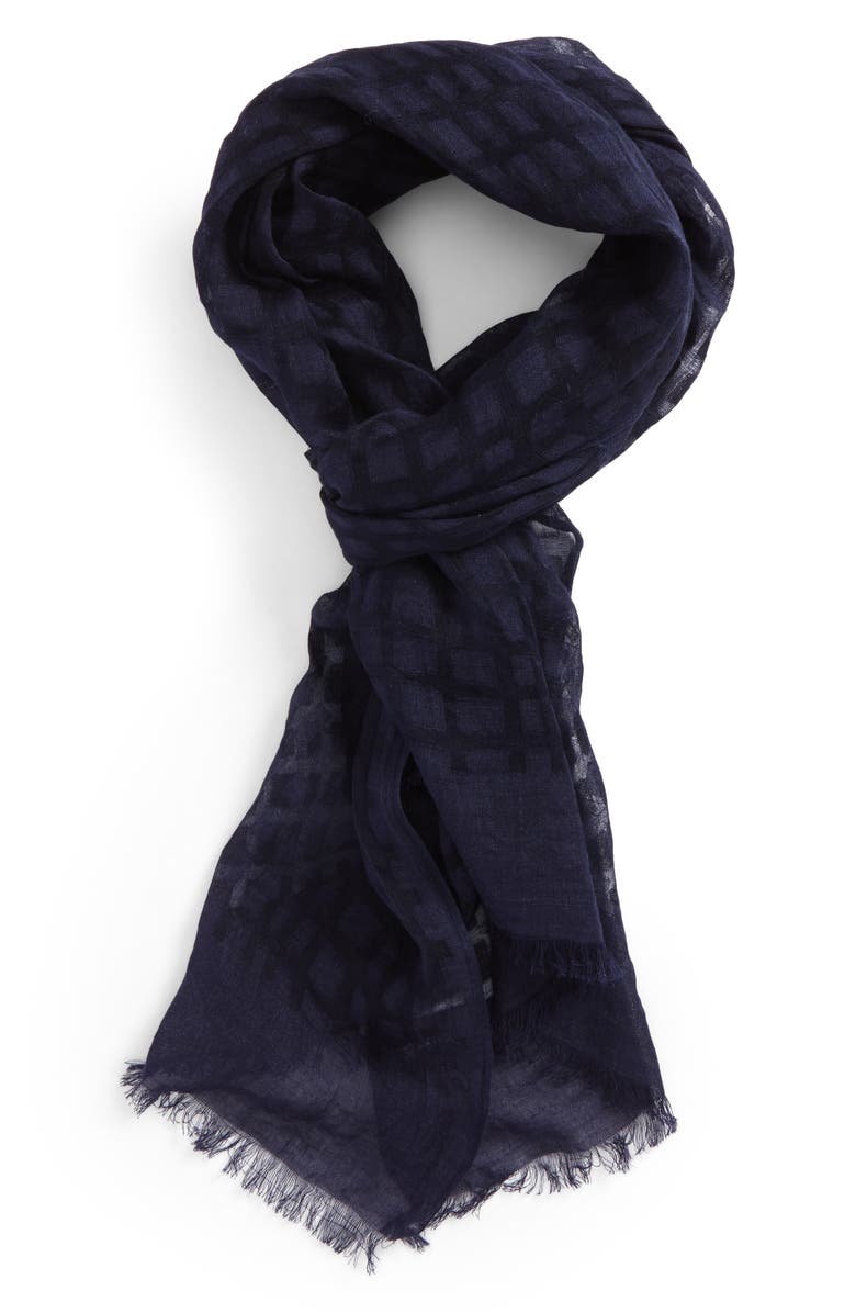 Y's by Yohji Yamamoto Plaid Silk & Linen Scarf, Main, color, 