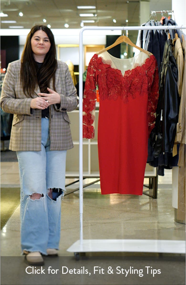 Lace Bodice Long Sleeve Cocktail Sheath Dress, sales video thumbnail