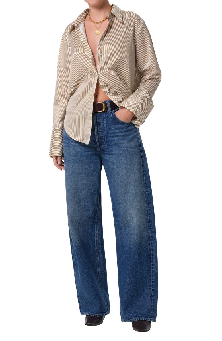 Citizens of Humanity Camilia Cotton & Silk Button-Up Shirt, Alternate, color, Bronze Strpe Khaki