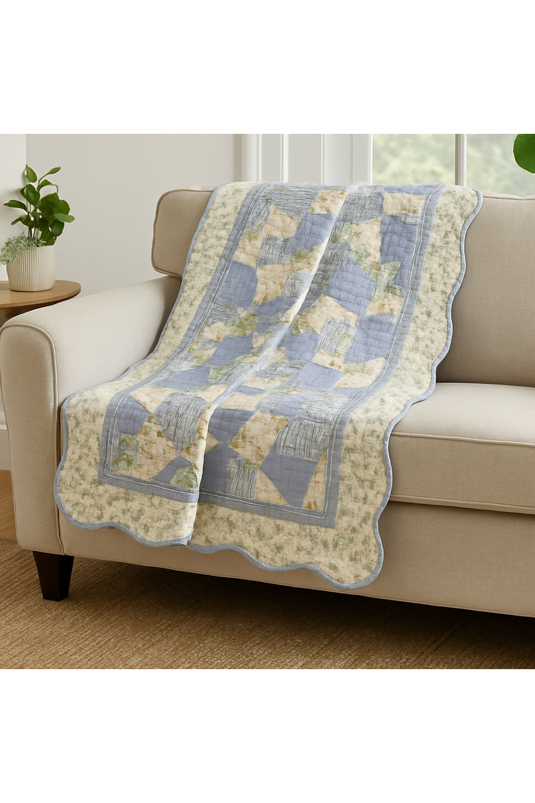 Sunshine Cornflower Blue Florals Vintage Quilted 100% Cotton Throw Blanket 50" x 60", Alternate, color, Blue