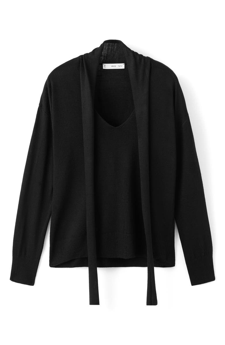 MANGO V-Neck Sweater with Scarf, Alternate, color, 