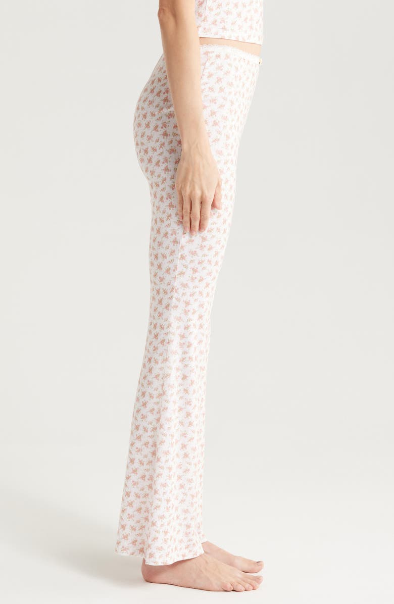 KILO BRAVA Lace Trim Stretch Modal Flare Pants, Alternate, color, Ditsy Pink Floral