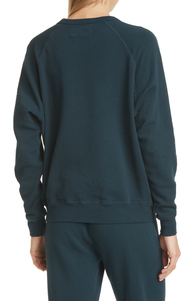 THE GREAT. College French Terry Sweatshirt, Alternate, color, Pine Needle