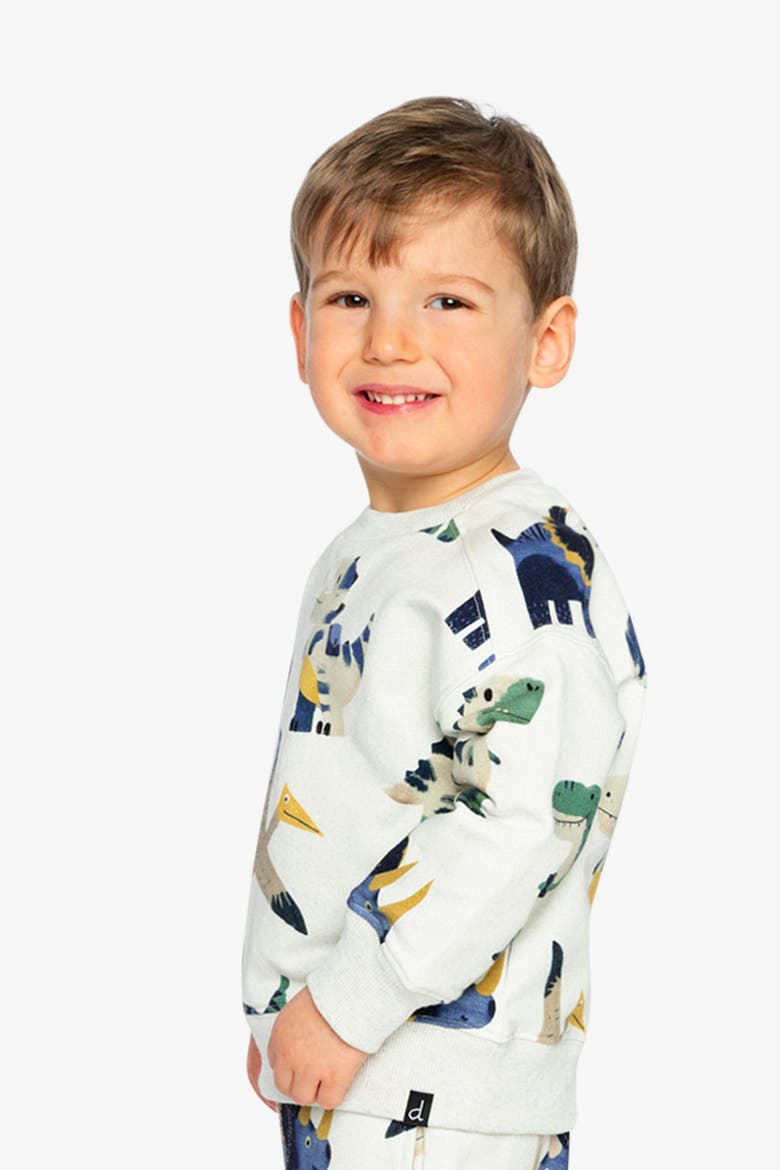 Fleece Dino Ribbed Cuffs Sweatshirt, Alternate, color, Beige Dinosaur Print