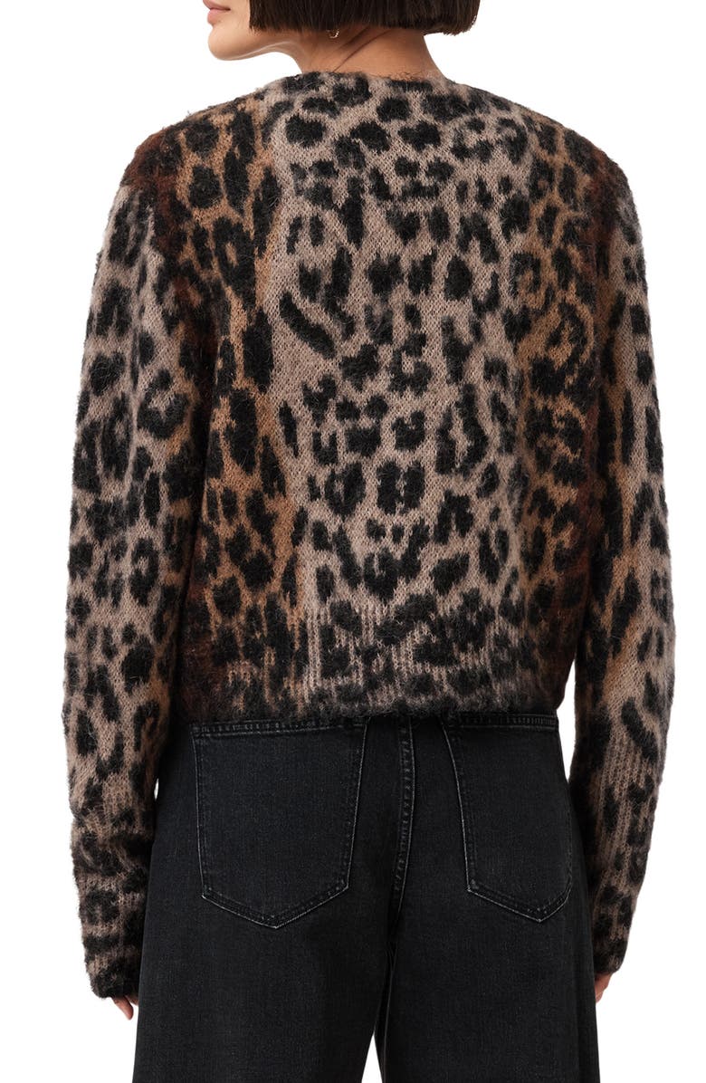 AllSaints Wick Lex Leopard Jacquard Cardigan, Alternate, color, Leopard Brown