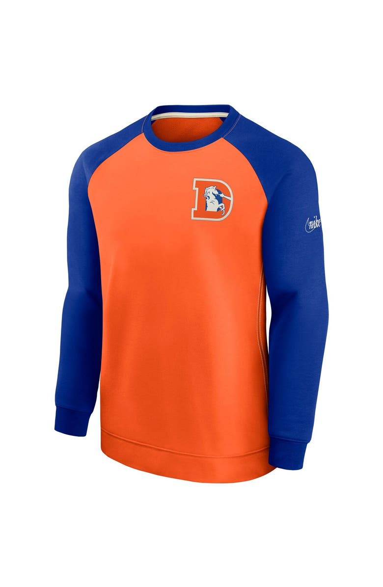Nike Men's Nike Orange/Royal Denver Broncos Historic Raglan Crew Performance Sweater, Alternate, color, 