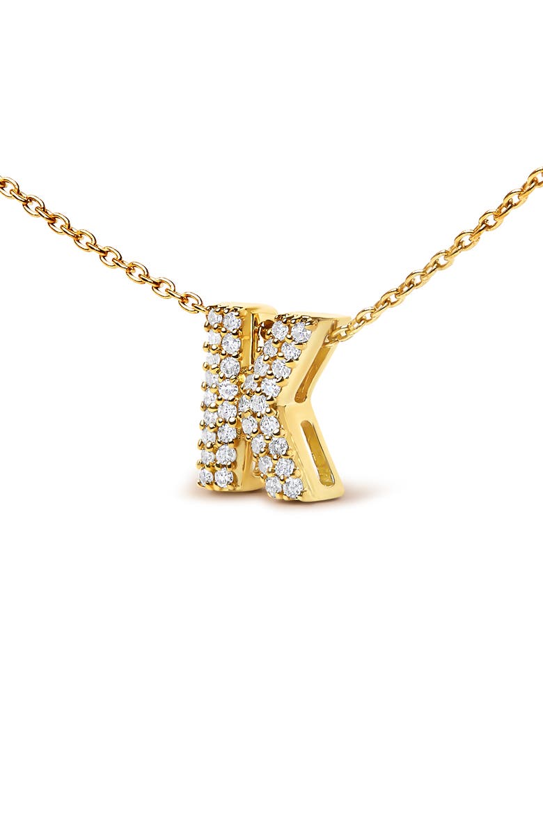 10K Gold Diamond Accent "A-Z" Initial Bubble Pendant Necklace, Alternate, color, Yellow | K
