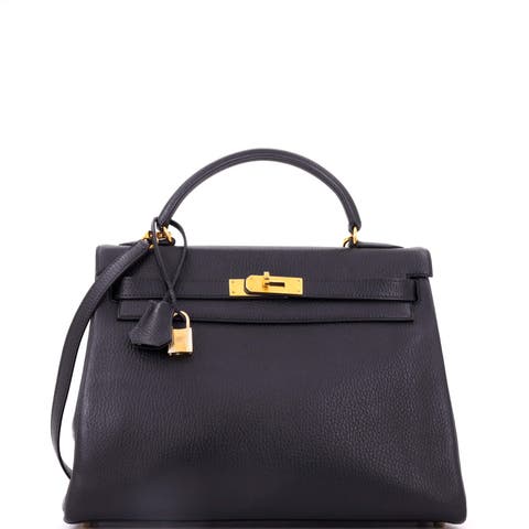Kelly Handbag Black Ardennes with Gold Hardware 32