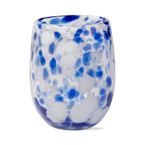 Cobalt Blue and White Confetti Stemless Drinkware Set