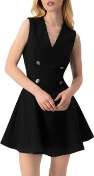 IVONNE Sleeveless Black Six Button Mini Dress