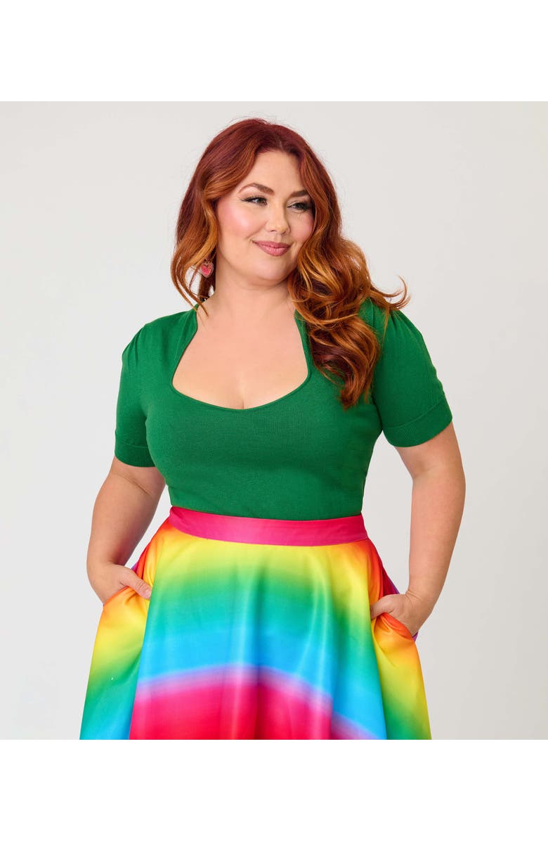 Unique Vintage Plus Size 1950s Short Sleeve Sweater, Alternate, color, Green Solid