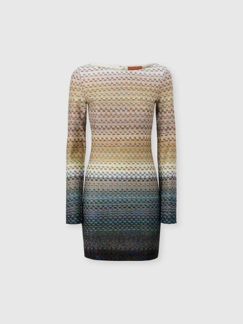 Mini Boat-neck Dress With Staggered Knit