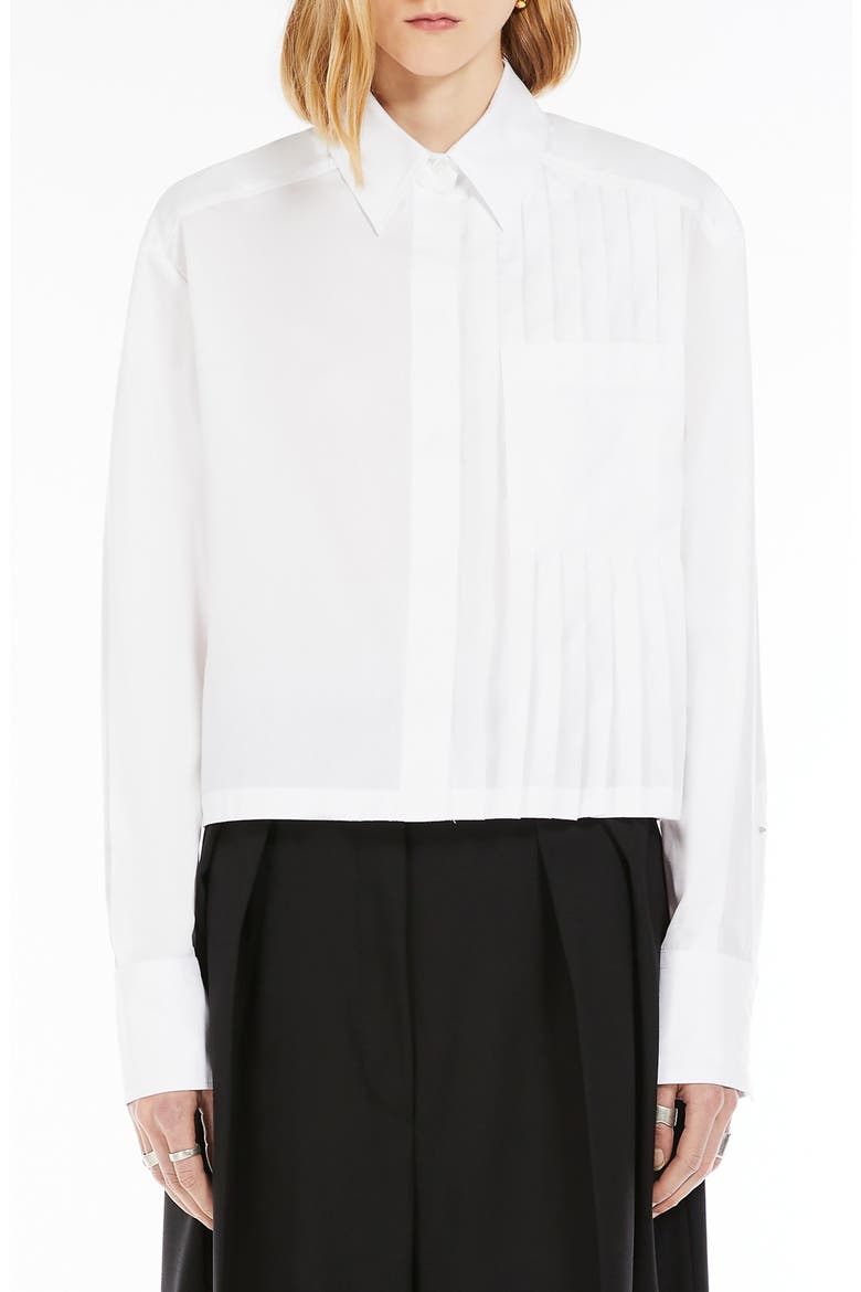 Deborah Pleated Cotton Poplin Button-Up Shirt, Main, color, OPTICAL WHITE