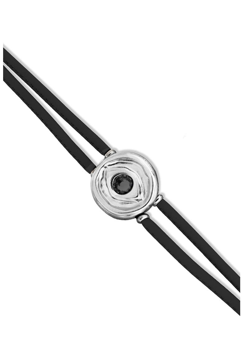 Black Double Leather Bracelet with Silver-Plated Eye Detail and Crystal, Alternate, color, Silver