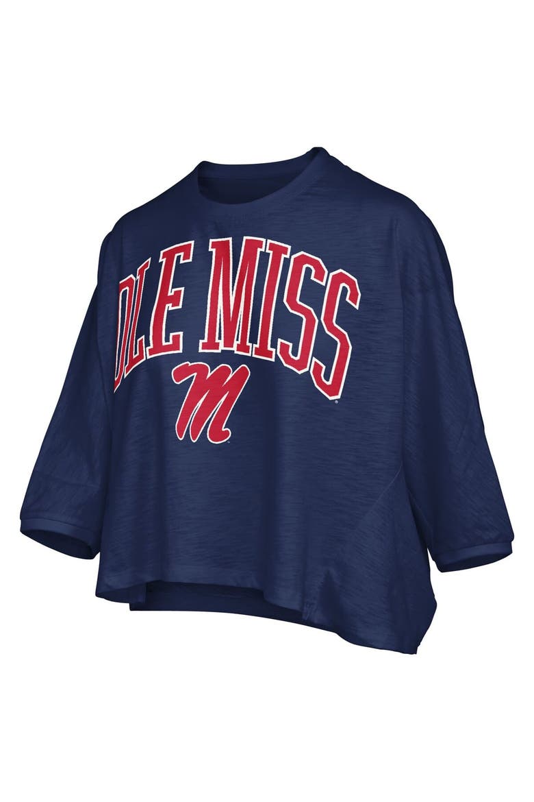 Women's Pressbox  Navy Ole Miss Rebels Midi Arch Over Logo Oversized T-Shirt, Alternate, color, Navy