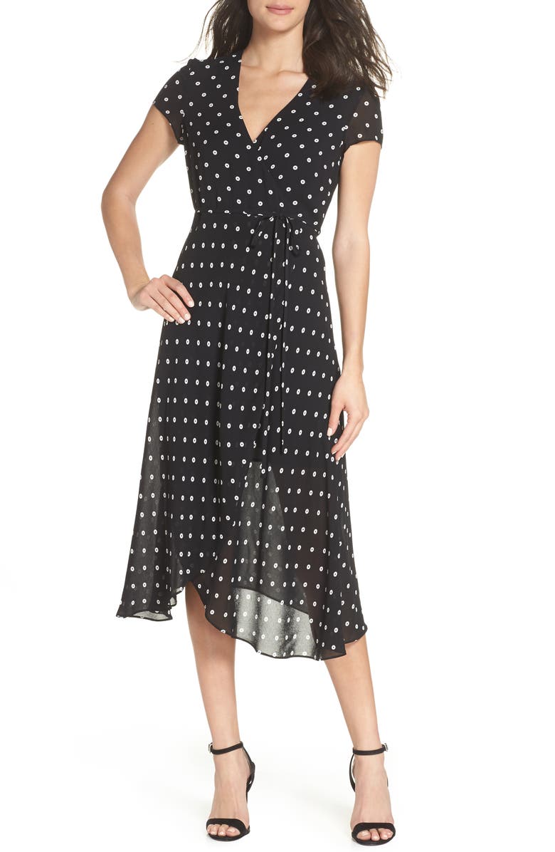 Bardot Dotted Faux Wrap Midi Dress, Main, color,
