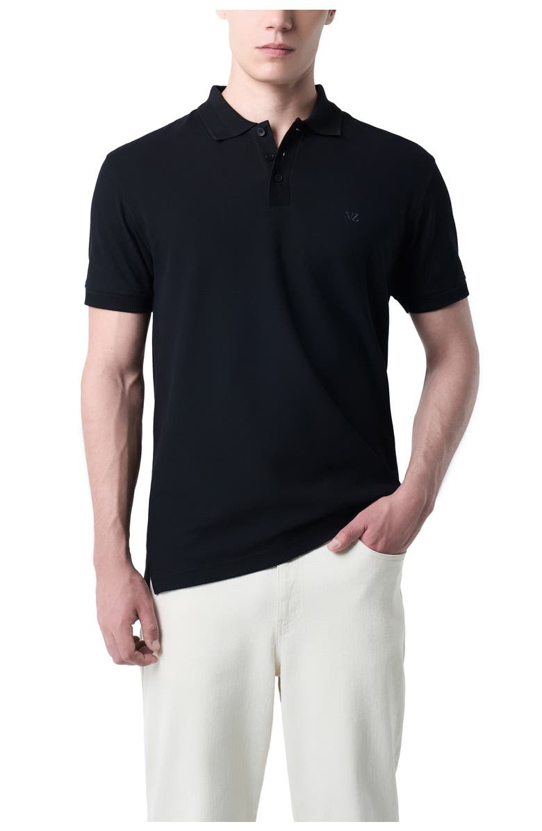 Velez Men's semi-fit polo shirt with jacquard detail, Main, color, Black
