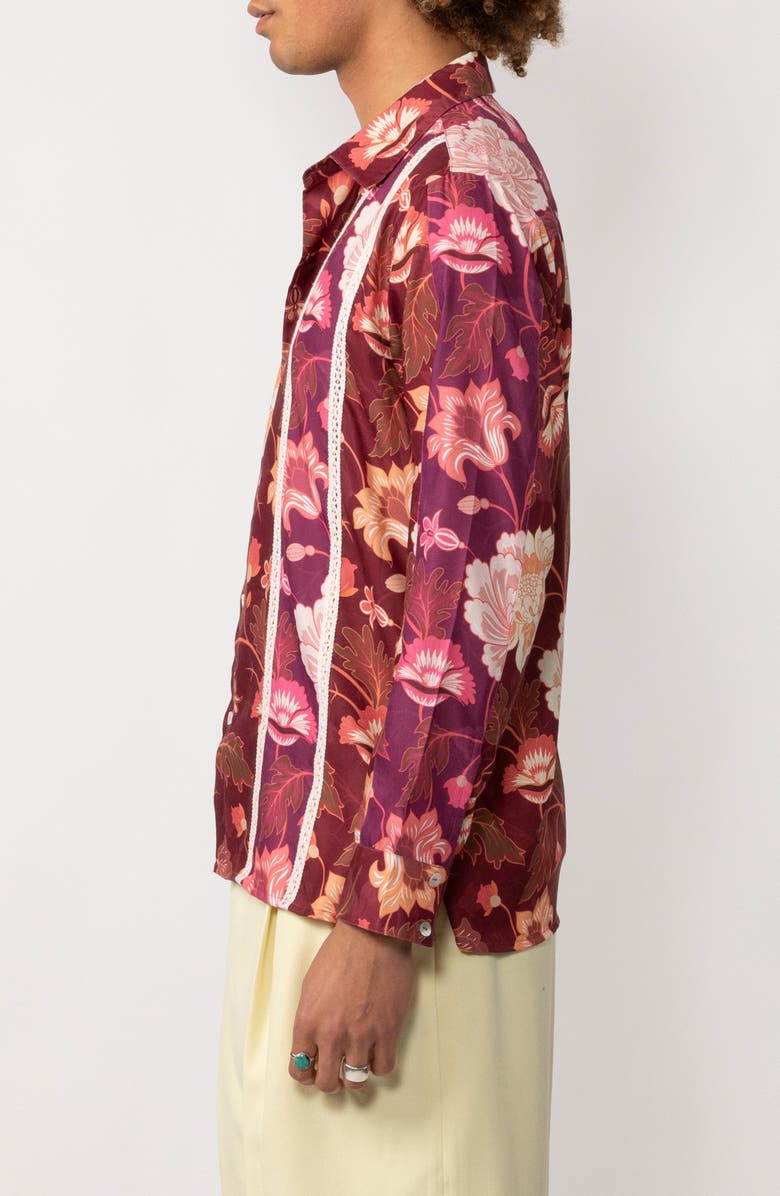 Raga Man Fitan Regular Fit Floral Button-Up Shirt, Alternate, color, Burgandy