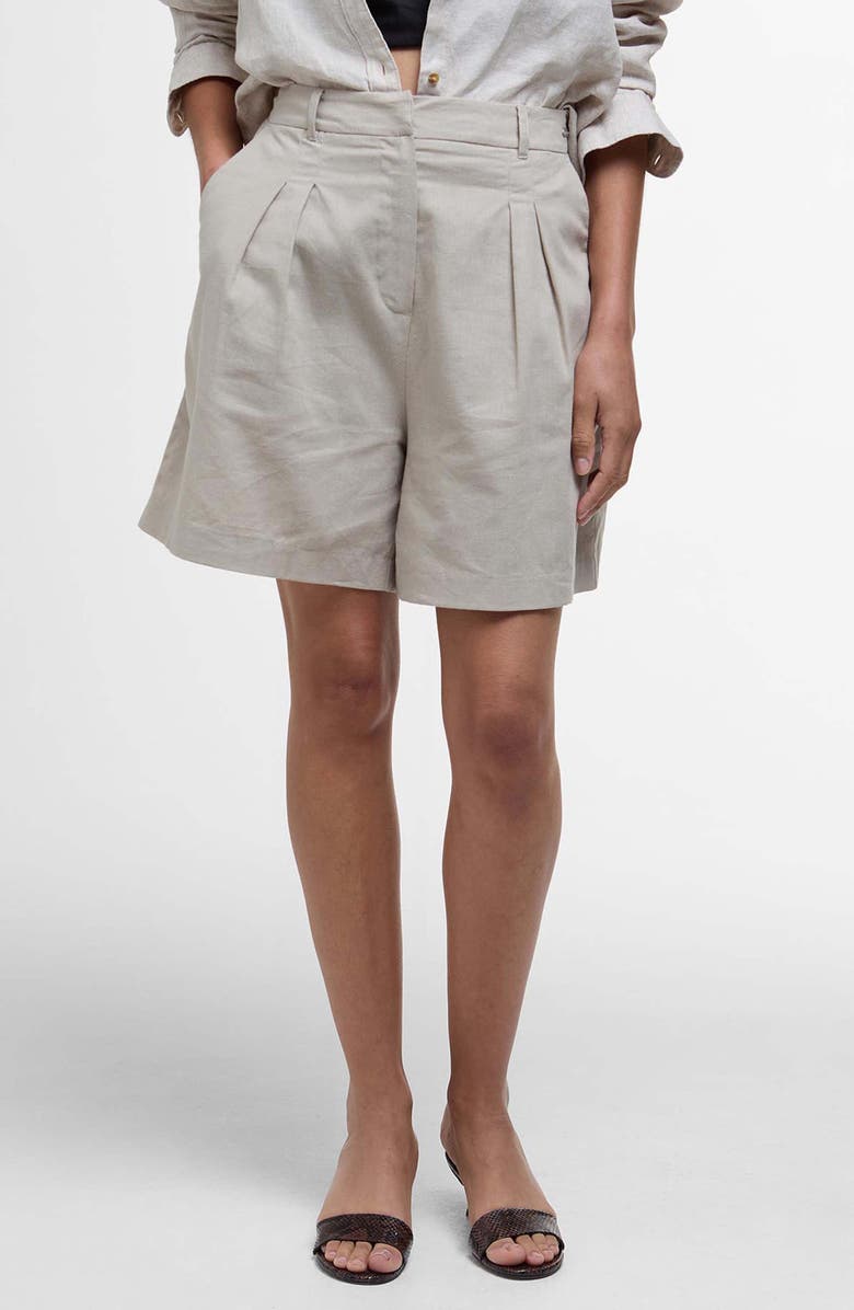 Barbour Luna Pleated Cotton & Linen Shorts, Alternate, color, Light Sand