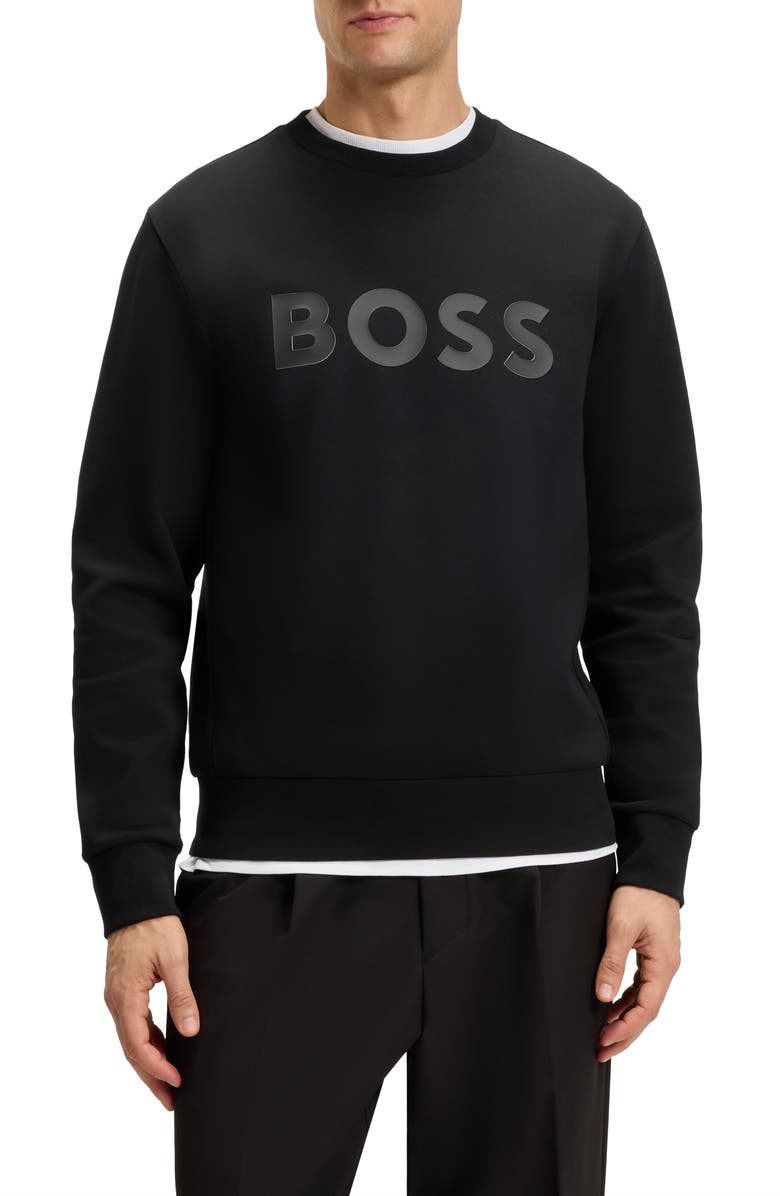 BOSS Salbo Tonal Logo Crewneck Sweatshirt, Main, color, Black