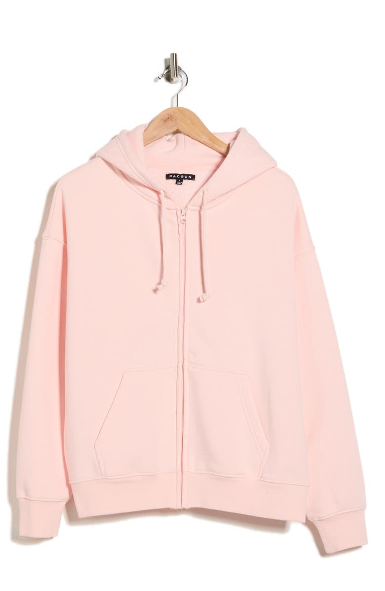 PacSun Solid Full Zip Fleece Hoodie, Alternate, color, Pink