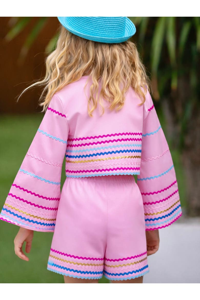 Sunset Waves Cotton Bell Sleeve Top and Short Set, Alternate, color, Pink