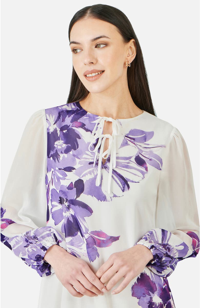 Yumi Keyhole Neck Floral Tunic Dress, Alternate, color, Purple