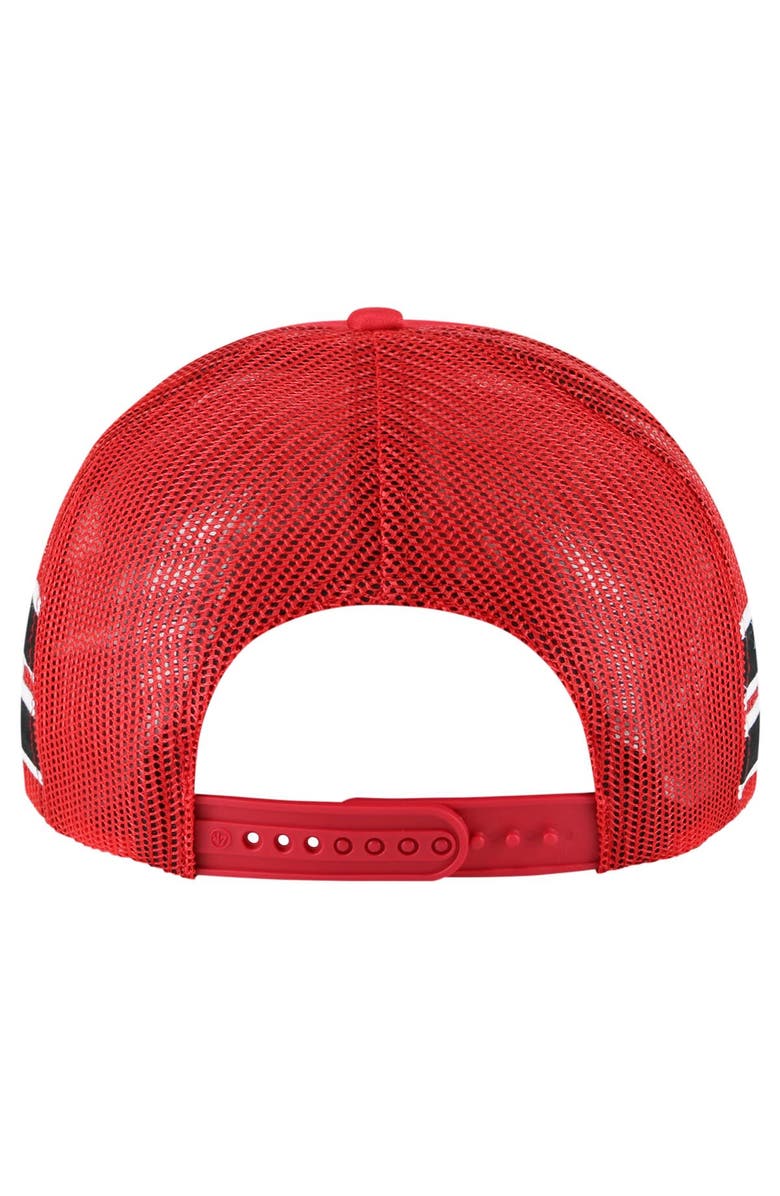 '47 Men's '47 Red Carolina Hurricanes Sideband Stripes Trucker Snapback Hat, Alternate, color,