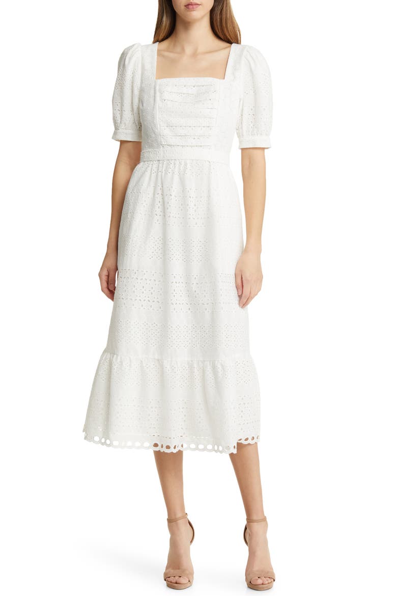 Lace Overlay Cotton Midi Dress (Nordstrom Exclusive), Main, color, LUCENT WHITE