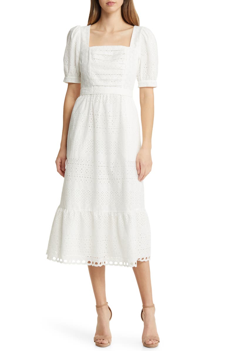 Rachel Parcell Lace Overlay Cotton Midi Dress, Main, color, 