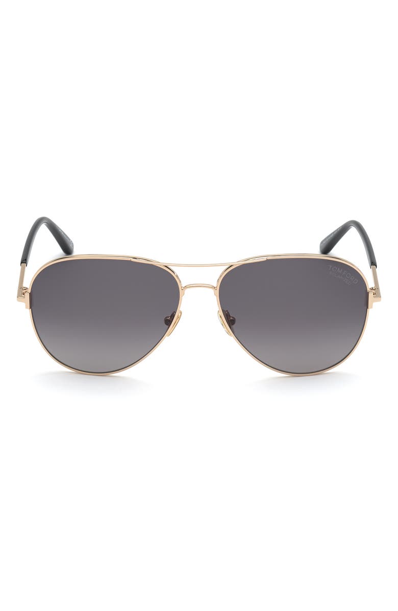 TOM FORD Clark 59mm Polarized Aviator Sunglasses, Main, color,