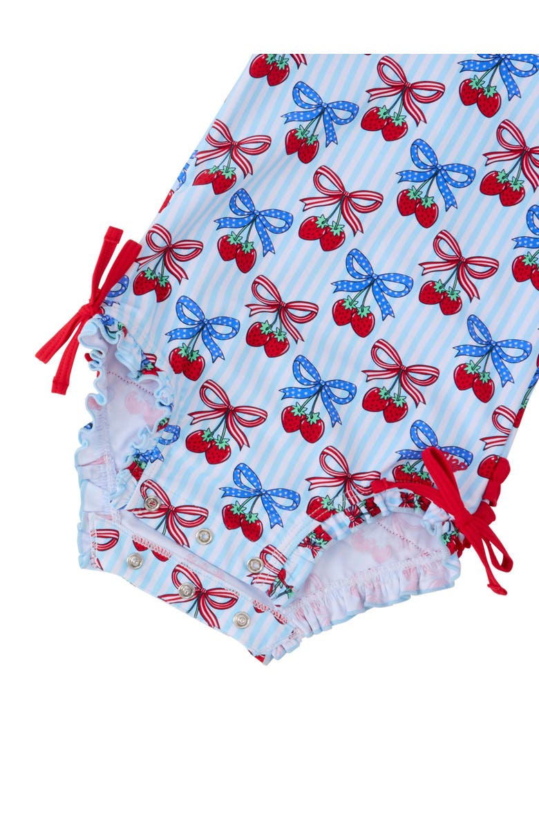 RuffleButts Baby Girls UPF50+ Sun Protected Americana Long Sleeve One Piece Rash Guard, Alternate, color, Berries & Bows