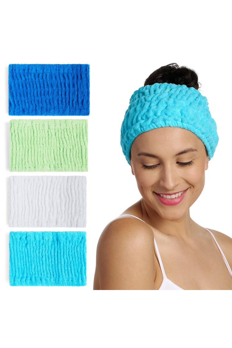 4 Pack Turbie Band, Extra Wide Spa Cotton Headbands, Main, color, Ocean Breeze