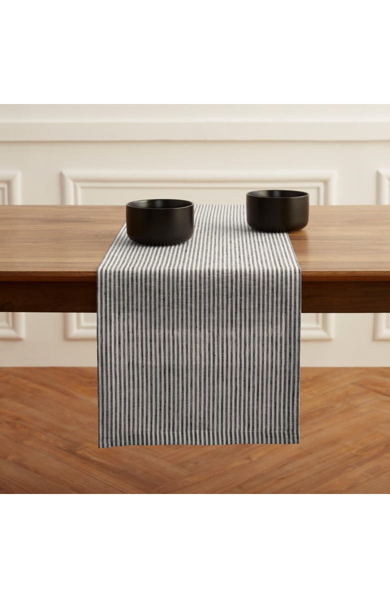 Solino Home Linen Table Runner - Narrow Stripe, Main, color, Black And White