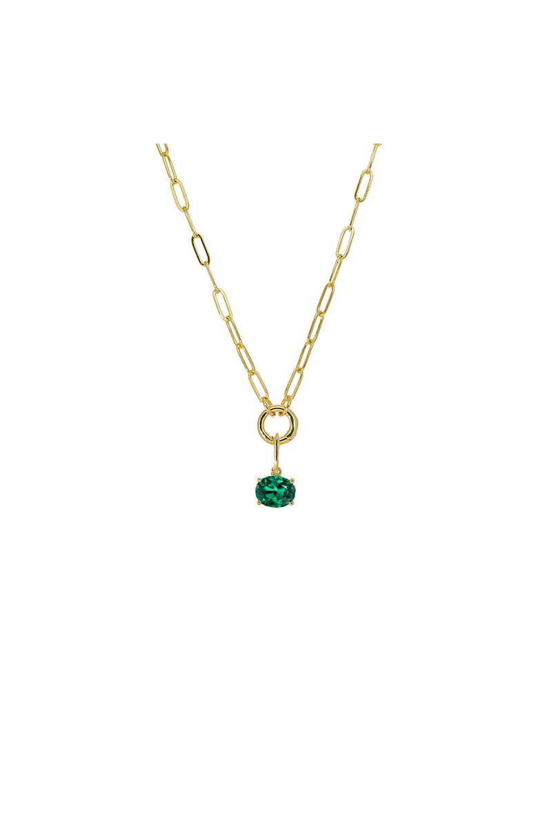 BY ADINA EDEN Colored CZ Oval Charm & Paperclip Clicker Toggle Link Necklace, Main, color, Emerald Green - 16 Inch