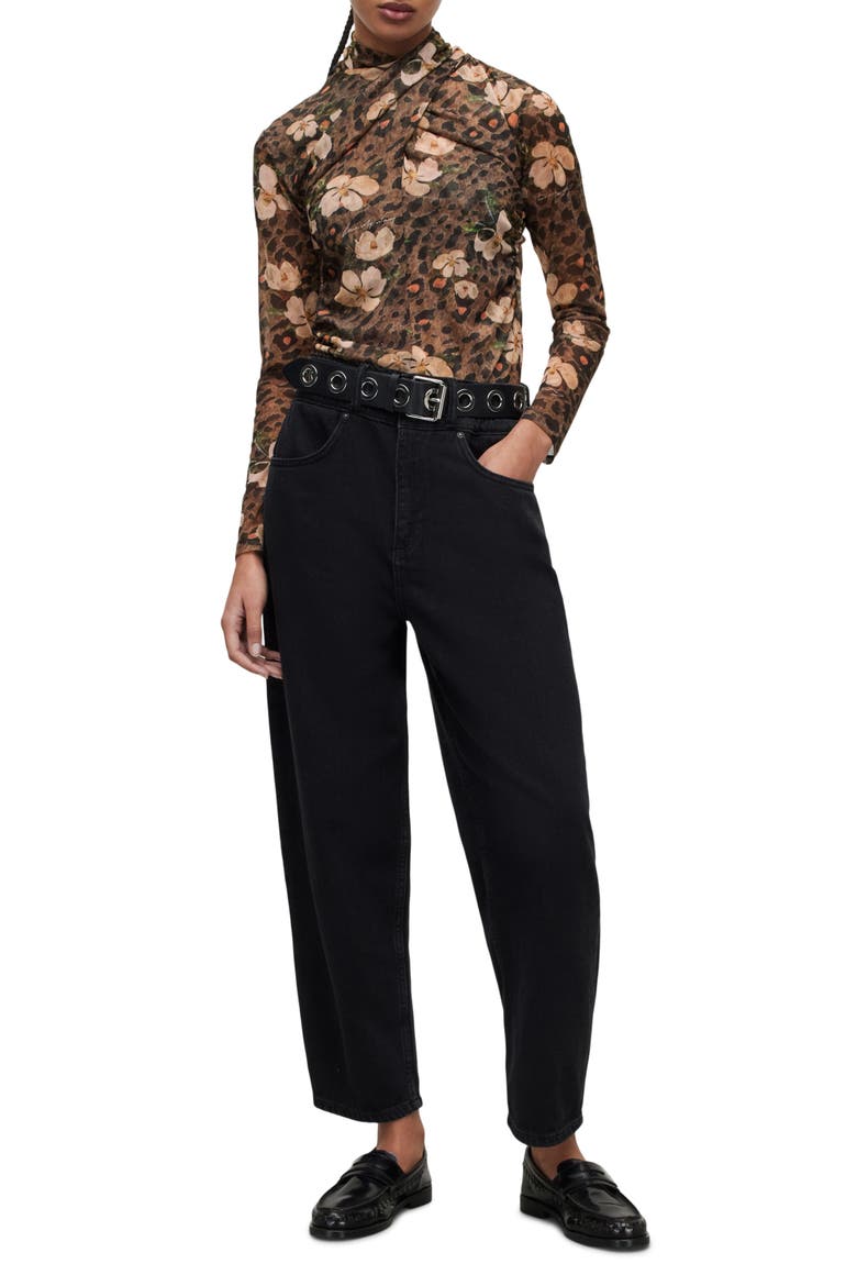 Tia Alessandra Floral Print Turtleneck Top, Alternate, color, ANIMAL BROWN
