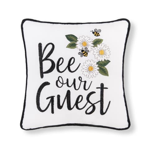 Bee Our Guest Embroidered Small Petite Throw Pillow, 10" x 10"