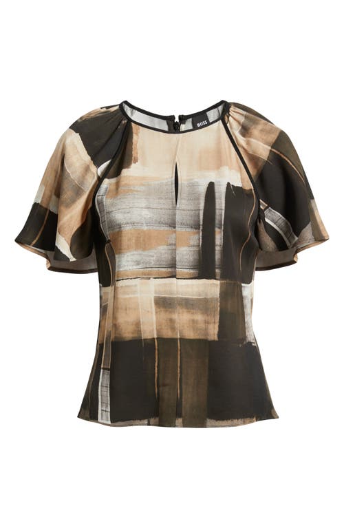 Hugo Boss Regular-fit Blouse With Modern Print In Brown
