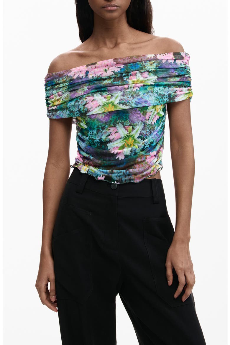 Off the Shoulder Stretch Mesh Top, Main, color, GREEN