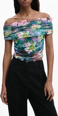 Desigual Off the Shoulder Stretch Mesh Top