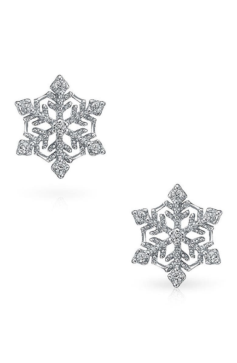 BLING JEWELRY Ice Queen CZ Snowflake Stud Earrings, Main, color, 