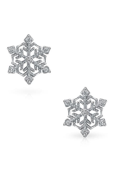 Ice Queen CZ Snowflake Stud Earrings