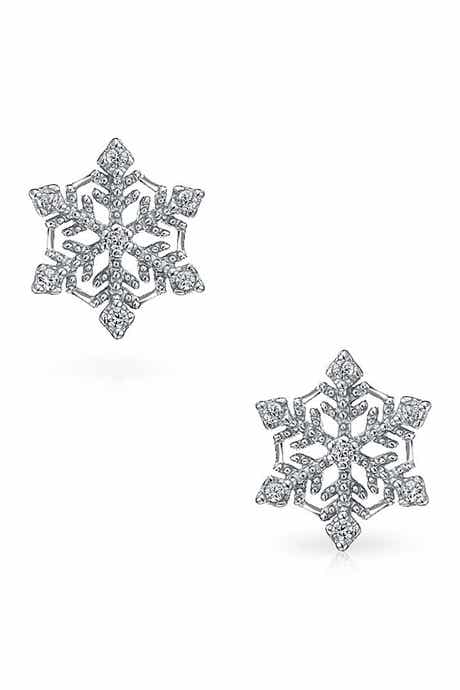 BLING JEWELRY Ice Queen CZ Snowflake Stud Earrings