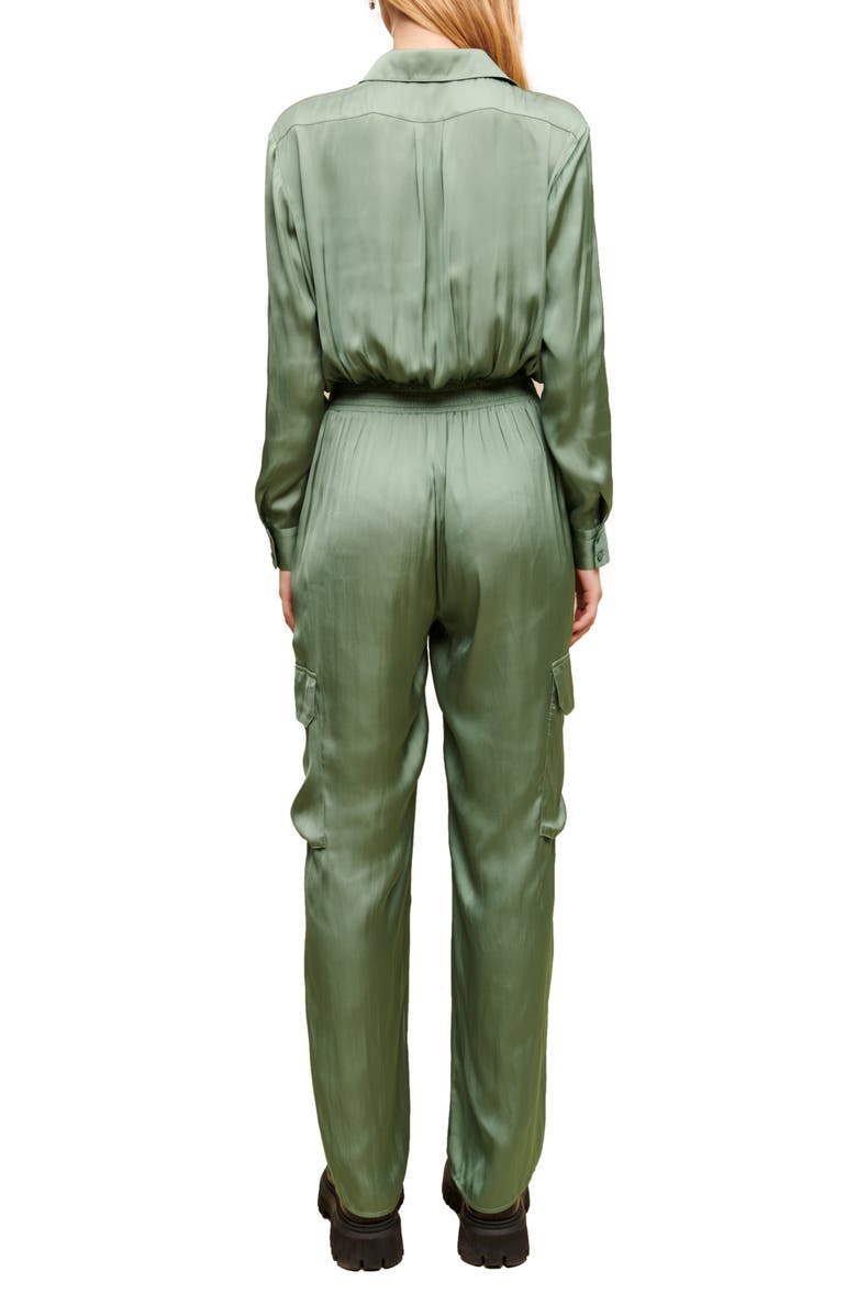 maje Paicy Long Sleeve Satin Cargo Jumpsuit, Alternate, color, Green